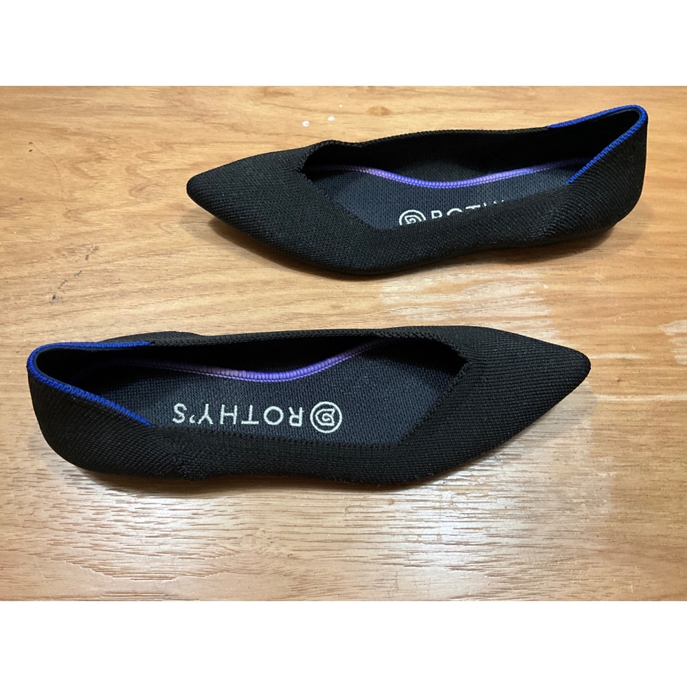 Rothys The Point Black Pointed Toe Knit Flats Women 6.5 Sustainable Washable